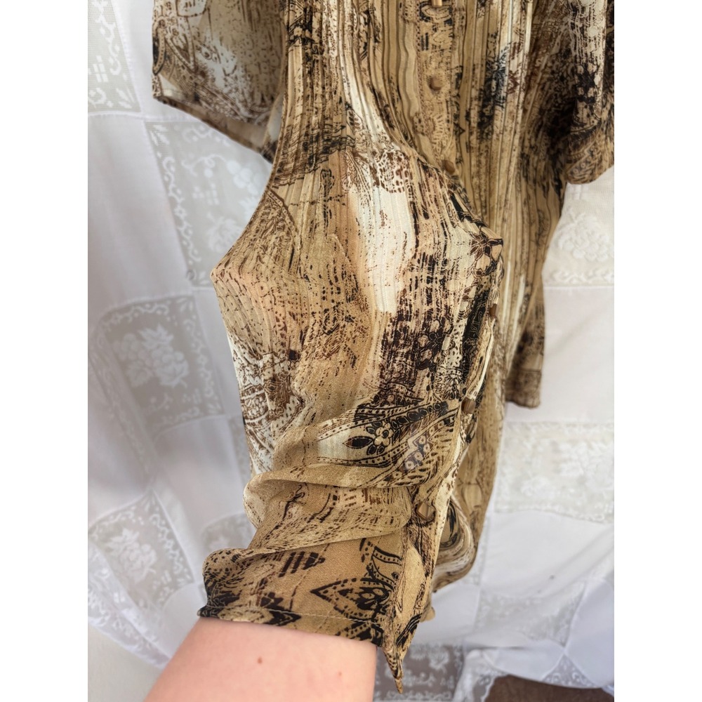 Brown Earth Tone Boho Western Whimsy Button Front Flowy Blouse Size 3X - Picture 11 of 16